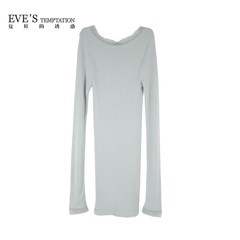 【專柜產品】夏娃的誘惑羅紋迷組淺灰色蕾絲邊性感柔軟女士長袖衫 淺灰色 XL